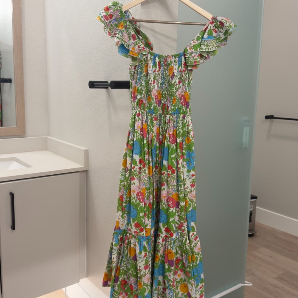 Mille Olympia Smocked Midi Dress in Summer Garden
